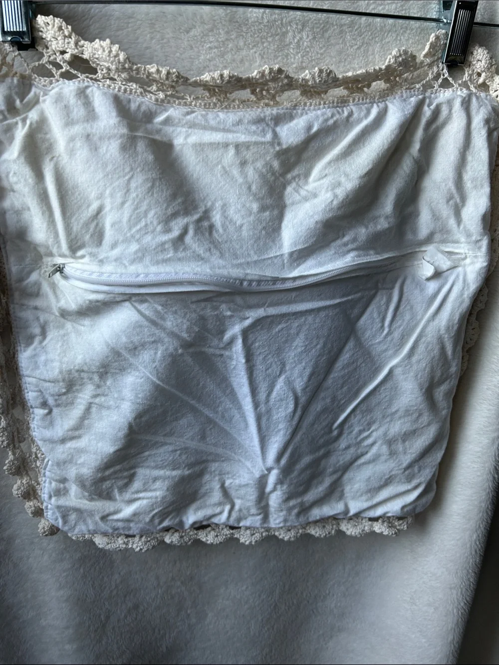 Vintage hand -Embroidered Cream Lace Trim pillow cover shams